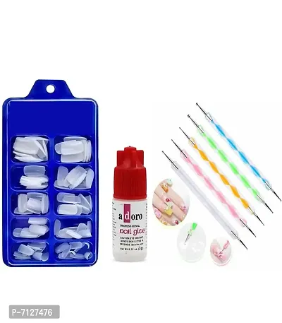 Fake Acrylic Artificial Nails With Glue Whitenbsp;nbsp;Pack Of 100 And 5 Pc Nail Art-thumb0