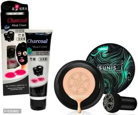 Charcoal Mask Cream For BlackHead  Sunisa Mushroom head air cushion cc cream Moisturizing Foundation Brightening BB Cream Whitening Maquiagem foundation Foundation&nbsp;&nbsp;(2 Items in the set)-thumb0