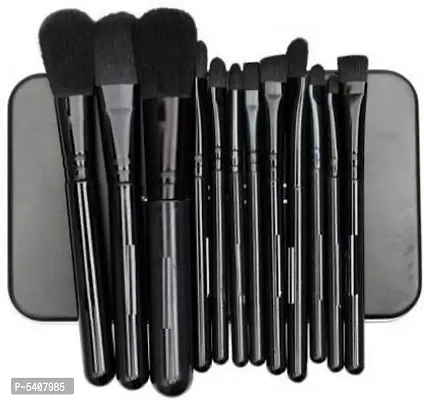 Professional makeup/powder brush Pack of 12 with Black Tin Box (Black)