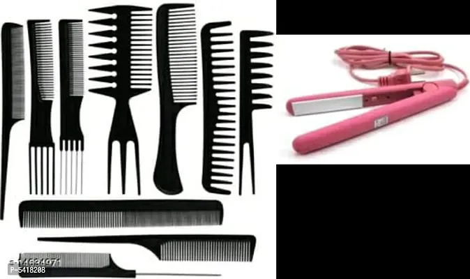 Mini hair straightener portable professional range With 10Pcs Pro Salon Hair Cut Styling Hairdressing Barbers Combs Brush Set