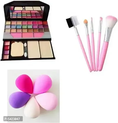 Makeup kit + 5 pcs Makeup Brush + 5 pc Blender Puff Combo (Pack of 7)