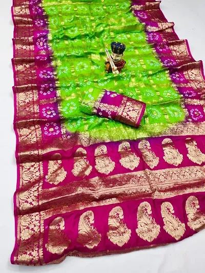 Handmade Bandhani Art Silk Saree With Blouse Piece