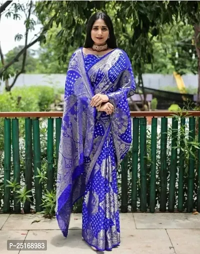 Handmade Bandhani Art Silk Saree With Blouse Piece-thumb0