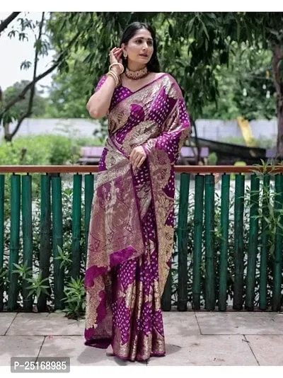 Handmade Bandhani Art Silk Saree With Blouse Piece-thumb0