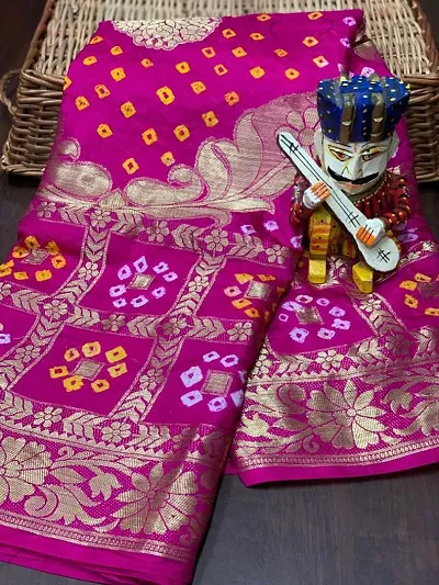 Handmade Bandhani Art Silk Sarees With Blouse Piece