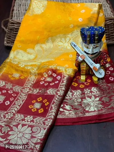 Handmade Bandhani Art Silk Saree With Blouse Piece-thumb0