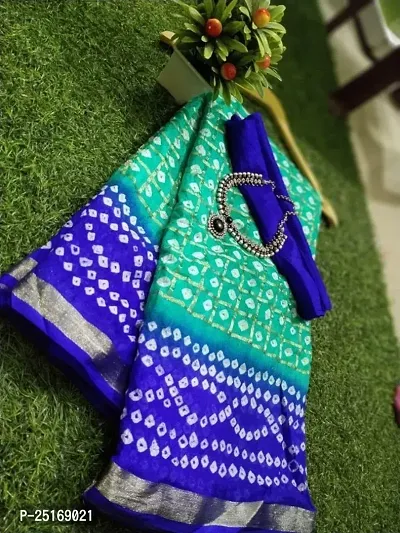 Handmade Bandhani Art Silk Saree With Blouse Piece-thumb0