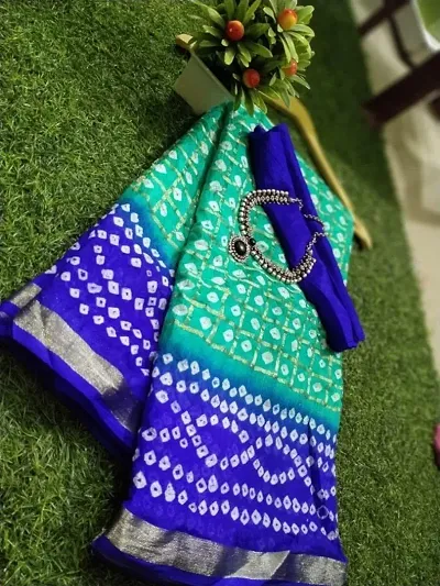 Handmade Bandhani Art Silk Saree With Blouse Piece