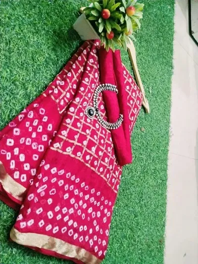 Handmade Bandhani Art Silk Sarees With Blouse Piece