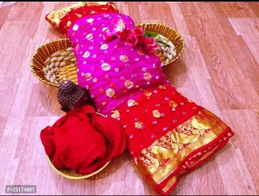 Handmade Bandhani Art Silk Saree With Blouse Piece