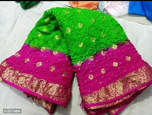 Handmade Bandhani Art Silk Saree With Blouse Piece-thumb0