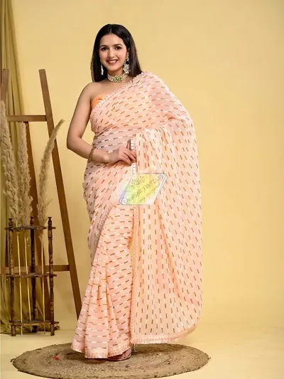 Pure Georgette Printed Sarees With Blouse Piece
