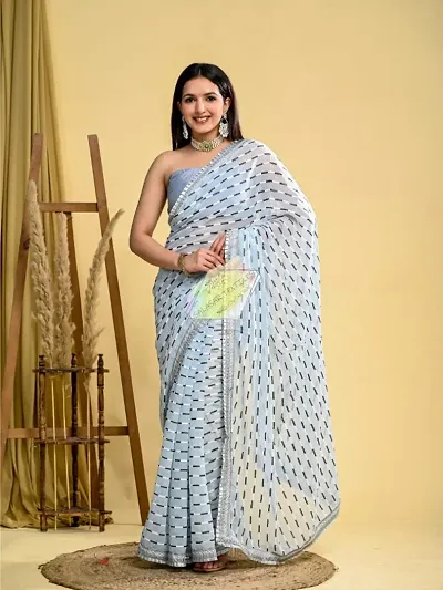 Pure Georgette Printed Sarees With Blouse Piece