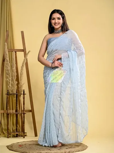 Pure Georgette Partywear Saree With Blouse Piece