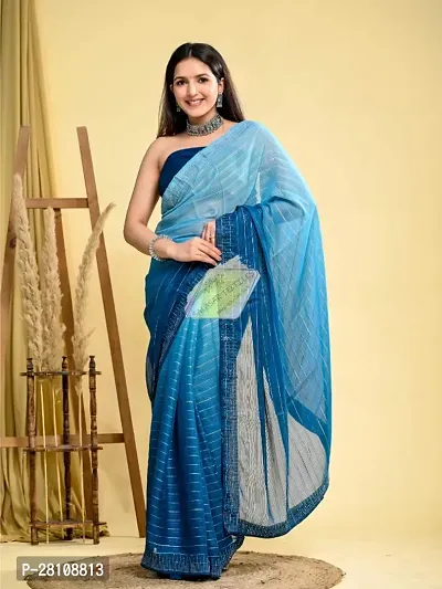 Pure Georgette Printed Saree With Blouse Piece-thumb0
