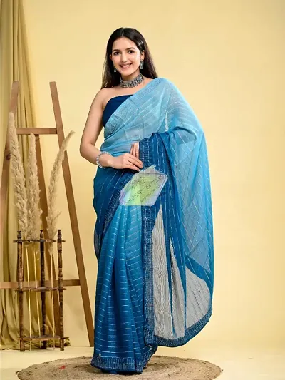 Partywear Georgette Printed Sarees With Blouse Piece