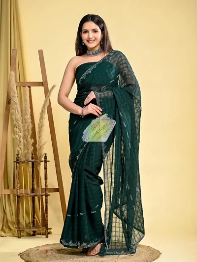 Partywear Georgette Embellished Sarees With Blouse Piece