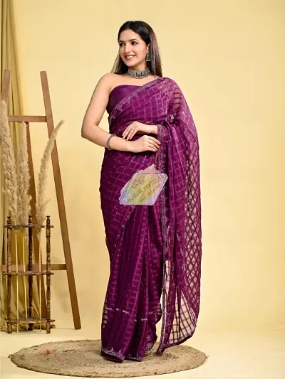 Partywear Georgette Embellished Sarees With Blouse Piece