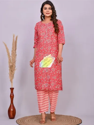 Stylish Cotton Printed Straight Kurtis Bottom Set