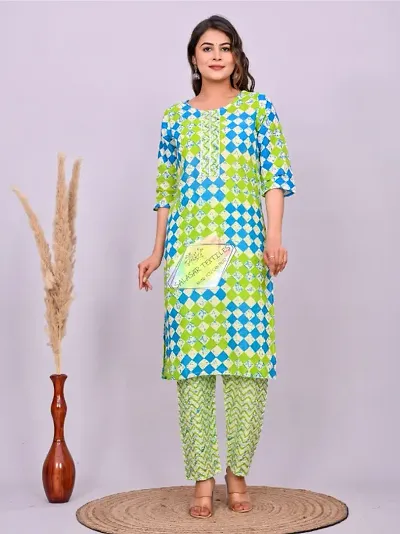 Stylish Cotton Printed Straight Kurtis Bottom Set