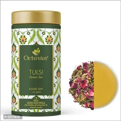 Octavius Tulsi Sweet Rose Green Tea Loose Leaf- 75Gms (35 Cups) For Immunity Boost and Healthy glowing Skin | Superior Loose Leaf Flavour Experience | All Natural Blend | No artificial flavors | Refre