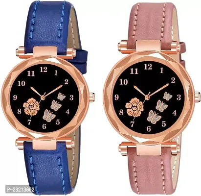 Stylish Attractive Multicolor Designer Leather Belt Combo Watch For Girls  Women (Pair Of 2)-thumb0