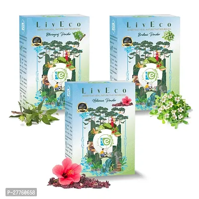 LivEco Bhringraj Brahmi Hibiscus Powder For Hair Growth | DIY Organic Herbal Hair Mask 300gms-thumb0