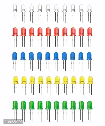 SYMFONIA 5mm LED Diodes, Round Head DIY Electronic Component, Low Voltage Diffused Diode for DIY PCB Circuit, Indicator Lights, Science Project Experiment (50 pieces, Multicolor)-thumb0
