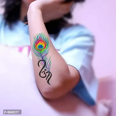 Temporary Tattoowala Peacock Feather with Om Tattoo Temporary Body Waterproof Boy and Girl Tattoo-thumb0