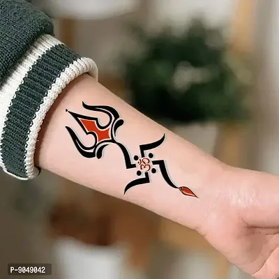 Trishul Om with Swastika Tattoo Waterproof Temporary Body Tattoo Boy and Girl Tattoo-thumb0