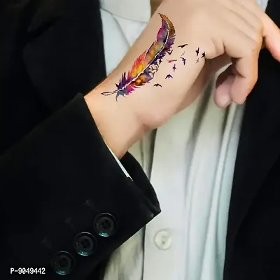 Watercolor Feather Men and Women Temporary Body Tattoo-thumb0