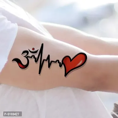 Om With Heart Tattoo Waterproof Men and Women Temporary Body Tattoo-thumb0