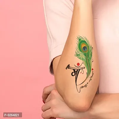 Maa Always in my Heart Peacock feather Temporary Tattoo Waterproof For Male and Female Temporary Body Tattoo-thumb0
