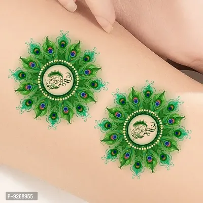 Green Feathers Beautiful Maa Tattoo Love Waterproof Boys and Girls Temporary Body Tattoo