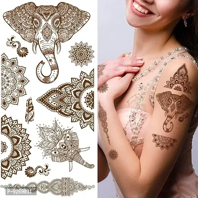 Mehndi Elephant Tattoo Animal Waterproof For Girls Temporary Tattoo-thumb0