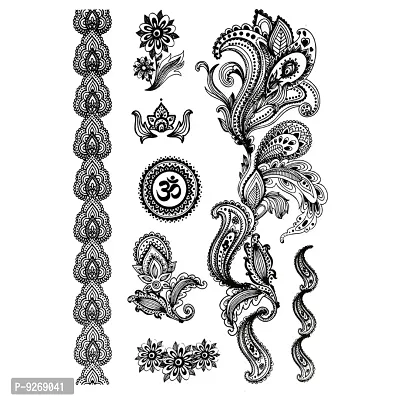 Black and White Henna Mehndi Design Fake Lace Tattoo Stickers Metallic temporary For Girls Tattoo-thumb2