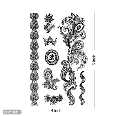 Black and White Henna Mehndi Design Fake Lace Tattoo Stickers Metallic temporary For Girls Tattoo-thumb3