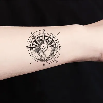 Om and Mountain Tattoo Compass Waterproof For Women Temporary Tattoo