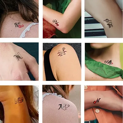 N Name Alphabet Tattoo Waterproof For Men and Women Temporary Body Tattoo