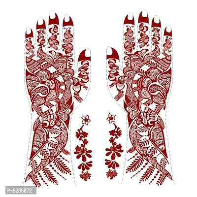 Full hand henna tattoo Design both hand (one pair) feel realistic mehndi color on hand-thumb4