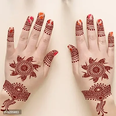 Full Hand Henna Tattoo Both Hand Realistic mehndi color on hand For Women-thumb0