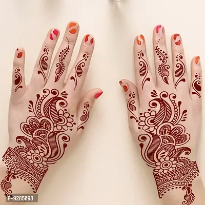 Full Hand Henna Tattoo Flower Both Hand Realistic mehndi color on hand For Women