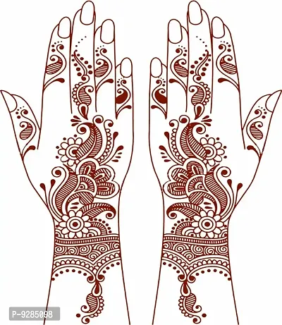 Full Hand Henna Tattoo Flower Both Hand Realistic mehndi color on hand For Women-thumb3