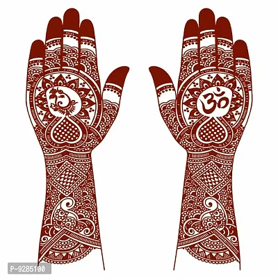 Full Hand Ganesha and Om Henna Tattoo Flower Both Hand Realistic mehndi color on hand For Women