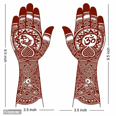 Full Hand Ganesha and Om Henna Tattoo Flower Both Hand Realistic mehndi color on hand For Women-thumb3