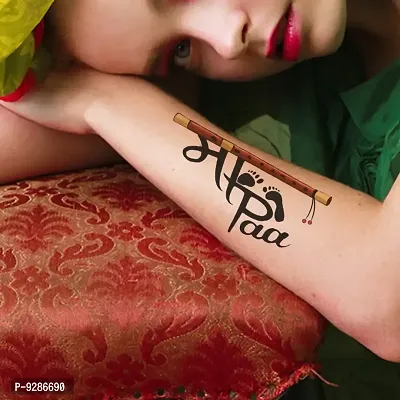 Maa Paa with Flute Tattoo Waterproof Temporary Tattoo