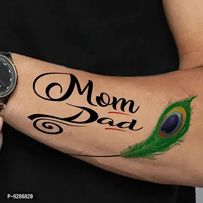 Mom and Dad Tattoo with Peacock Feather Waterproof Temporary Body Tattoo  (Mom and Dad Tattoo)-thumb0