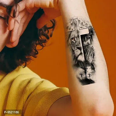 Tigar With Jesus Tattoo God of Sticker Waterproof Men and Women Temporary Body Tattoo-thumb0