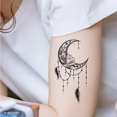 Moon with Flower Tattoo Waterproof Sticker For Men and Women Temporary Body Tattoo