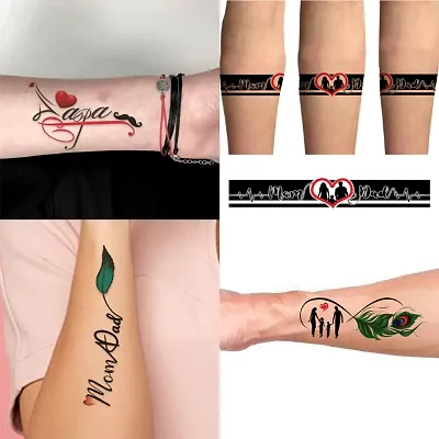 Temporary Tattoowala Wrist tattoo Mom Dad infinity Designs Pack of 4 Temporary Tattoo Sticker For Men and Woman Temporary body Tattoo (2x4 Inch)
